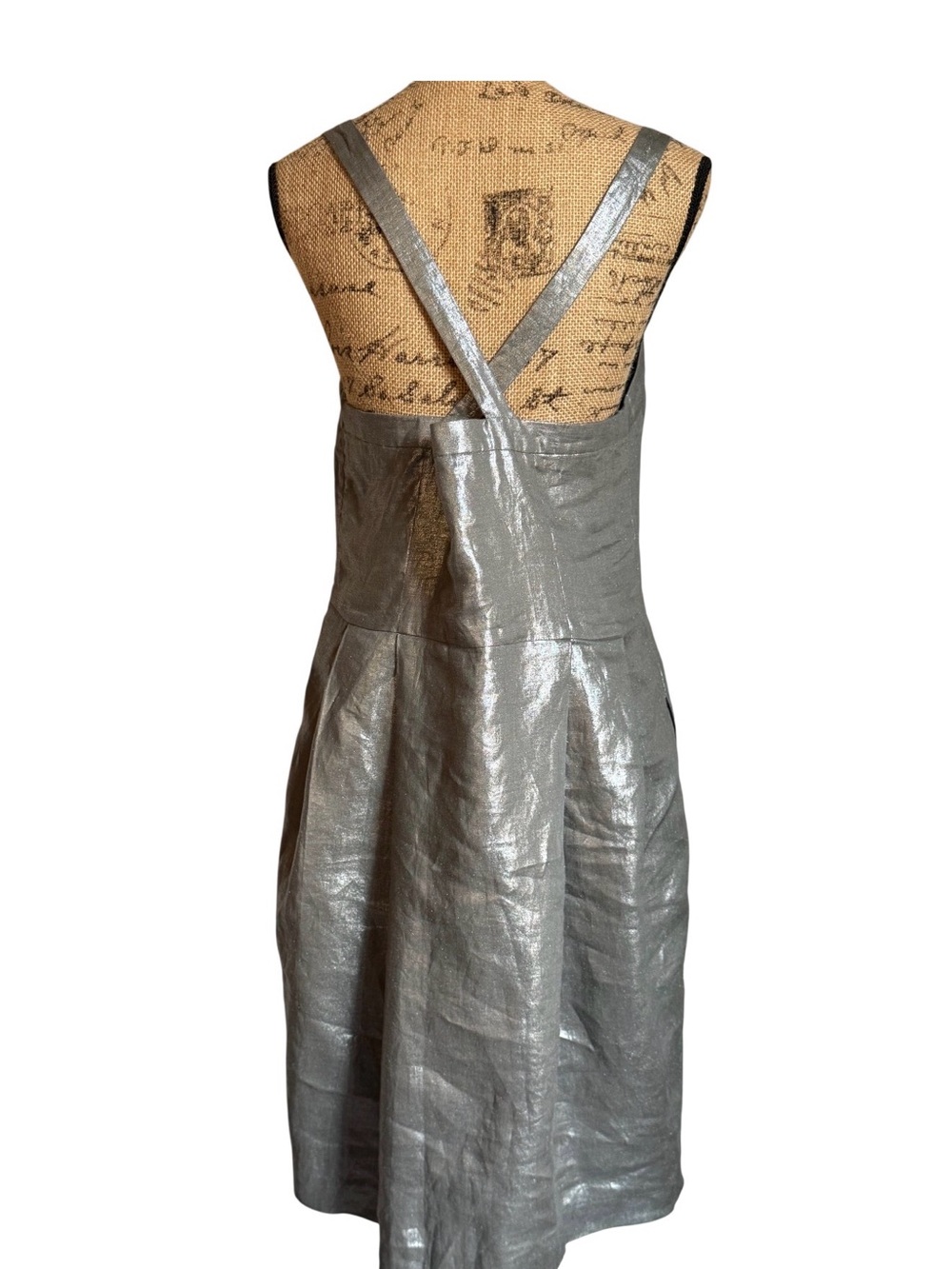 Silver Metallic Fit-and-Flare Cocktail Dress Size 14 - Picture 2 of 6
